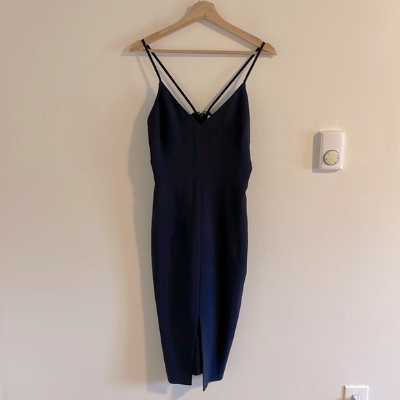 Likely Brooklyn Dress Women’s Size 6‎ Cocktail Front Slit Knee Length Navy Blue - Picture 3 of 10